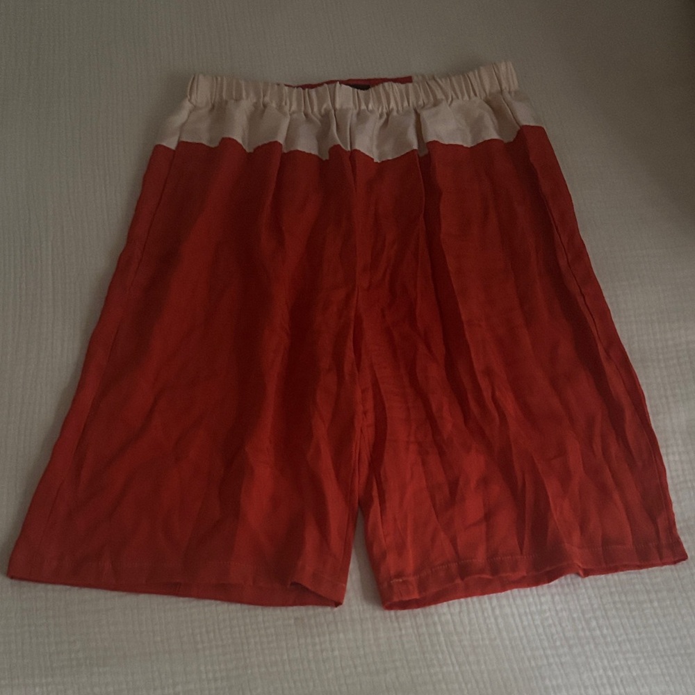 Red and White Colorblock Shorts